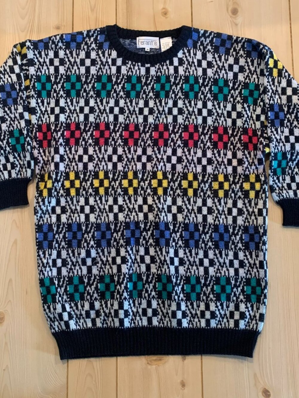 Vintage Y2K Ferant'e Geometric Abstract Retro Multicolor Knit Grandma Sweater M